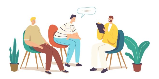 group therapy counseling psychology help male vector 36511438 660x330 - چرا مشاوره گرفتن در خدمات بهداشتی مهم است؟