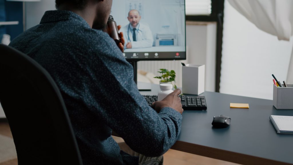 african american man seeking medical help from doctor via online intenet telehealth consultation with family medic health care checkup via video virtual conference patient seeking medicine advice 1024x576 - پیش‌بینی بازار سلامت از راه دور در 5 سال آینده: فرصت‌ها و چالش‌ها